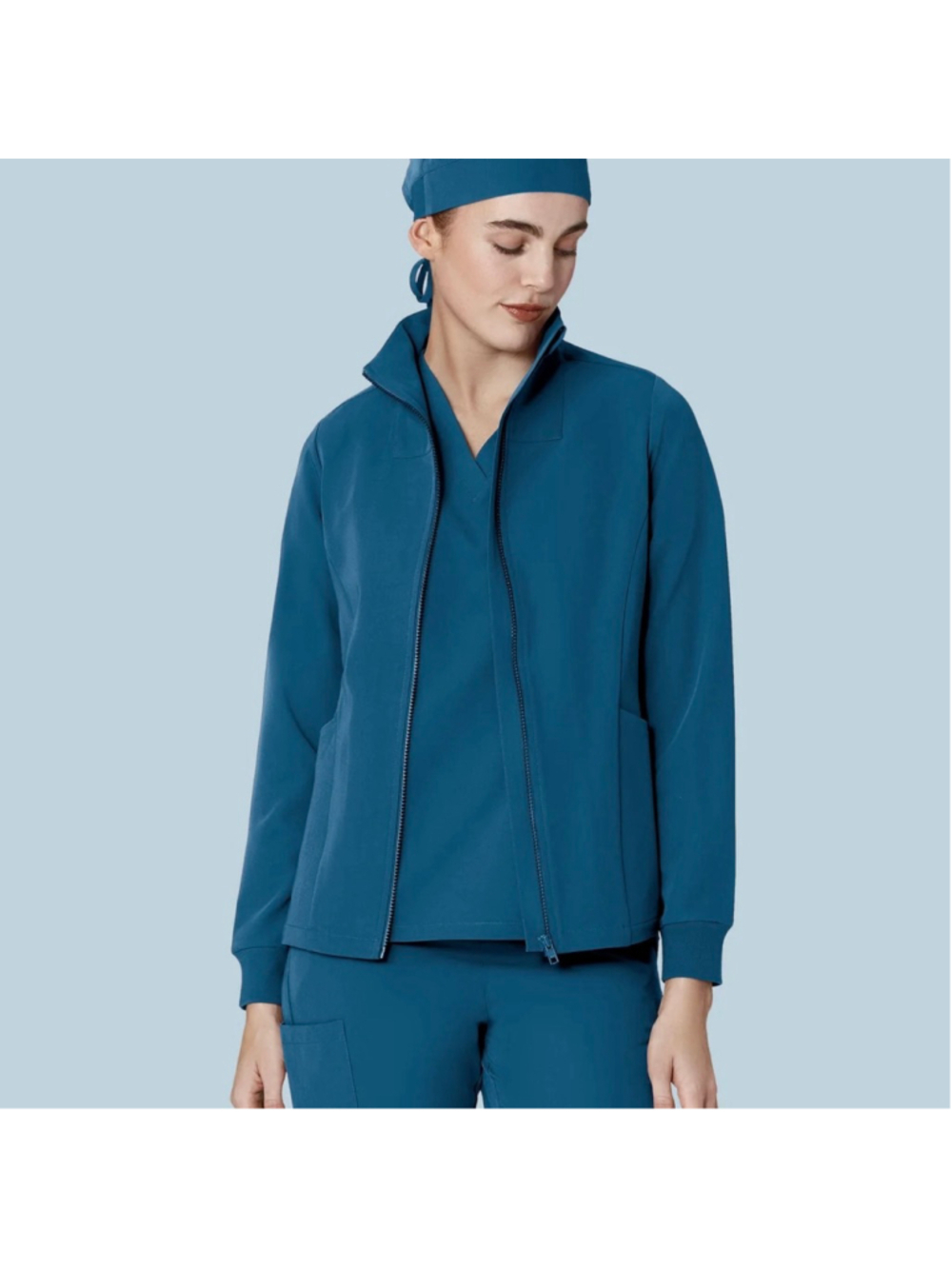 Mandala Modern Full Zip Scrub Jacket XL Harbor Blue Teal